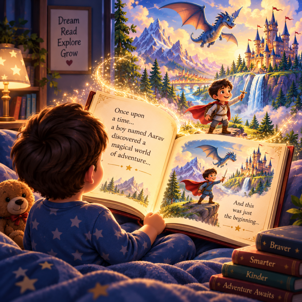 Personalized storybook with a boy as the hero in a magical adventure